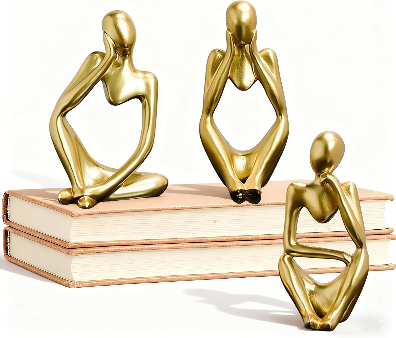 3pcs Thinker Statue Abstract Art Thinker Figurines Gold Home Decor for Living Room, Office, Coffee Table, Bookshelf Decoration, Housewarming Gifts