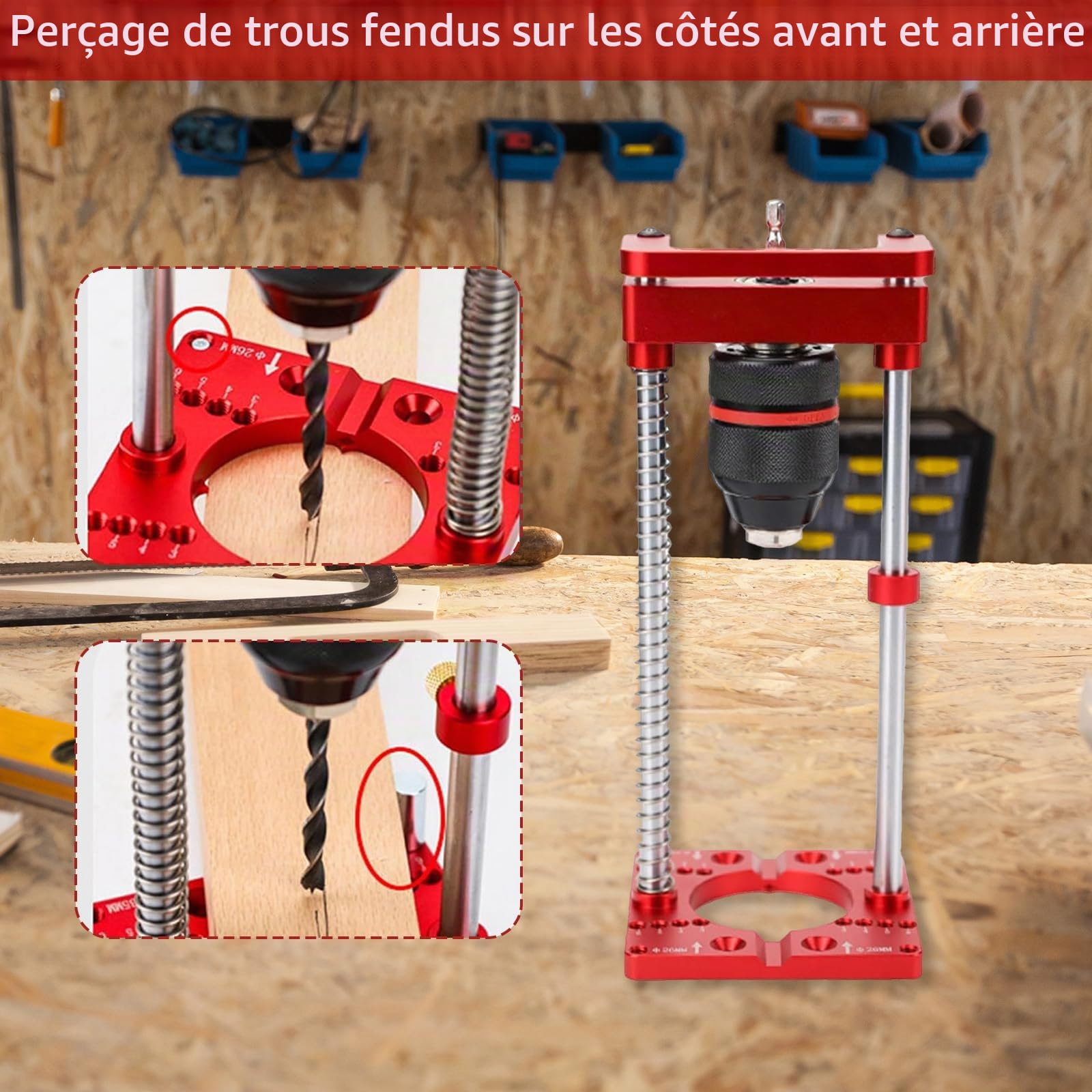 Support de Perceuse à Colonne, Guide de Perçage Portable Localisateur de Charnière de Support de Perçage Support de Perceuse à Main avec Mandrin à clé échelle Réglable pour Perceuse