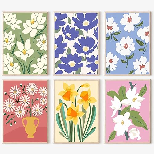 YALKIN Paquete de 6 kits de pintura por números para adultos, pintura al óleo acrílica fácil por números, kit de pintura de acuarela de flores por