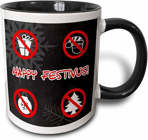 3dRose Happy Festivus The Holiday for The Rest of Us Mug, 11 oz, Black