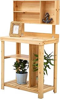 Outsunny Pflanztisch Gartenarbeitstisch für Garten Balkon und Terrasse, Gartentisch mit Ablage, Blumenregal Blumenständer ...