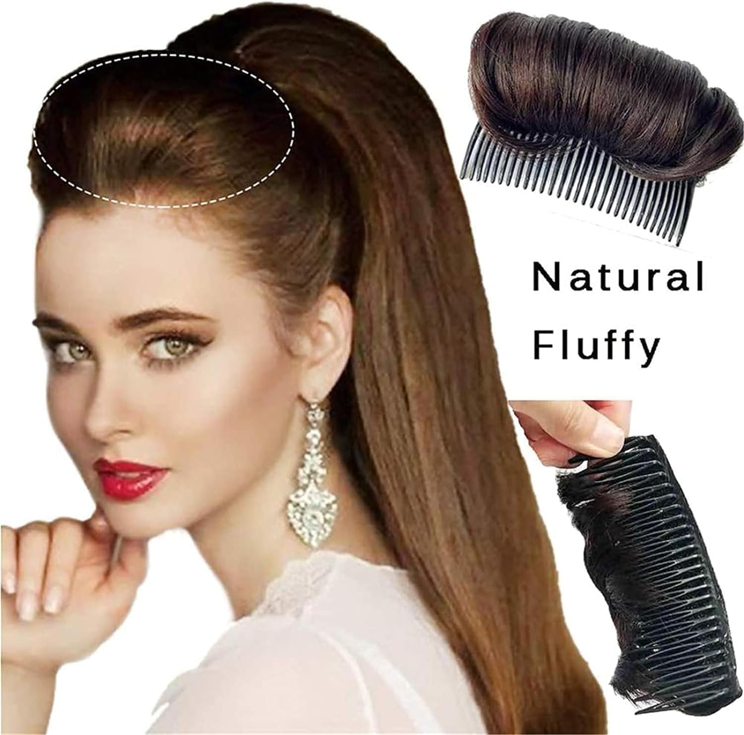 Light Brown Invisible Hair Pad, Bump Up Comb Clip Bun - Image 4