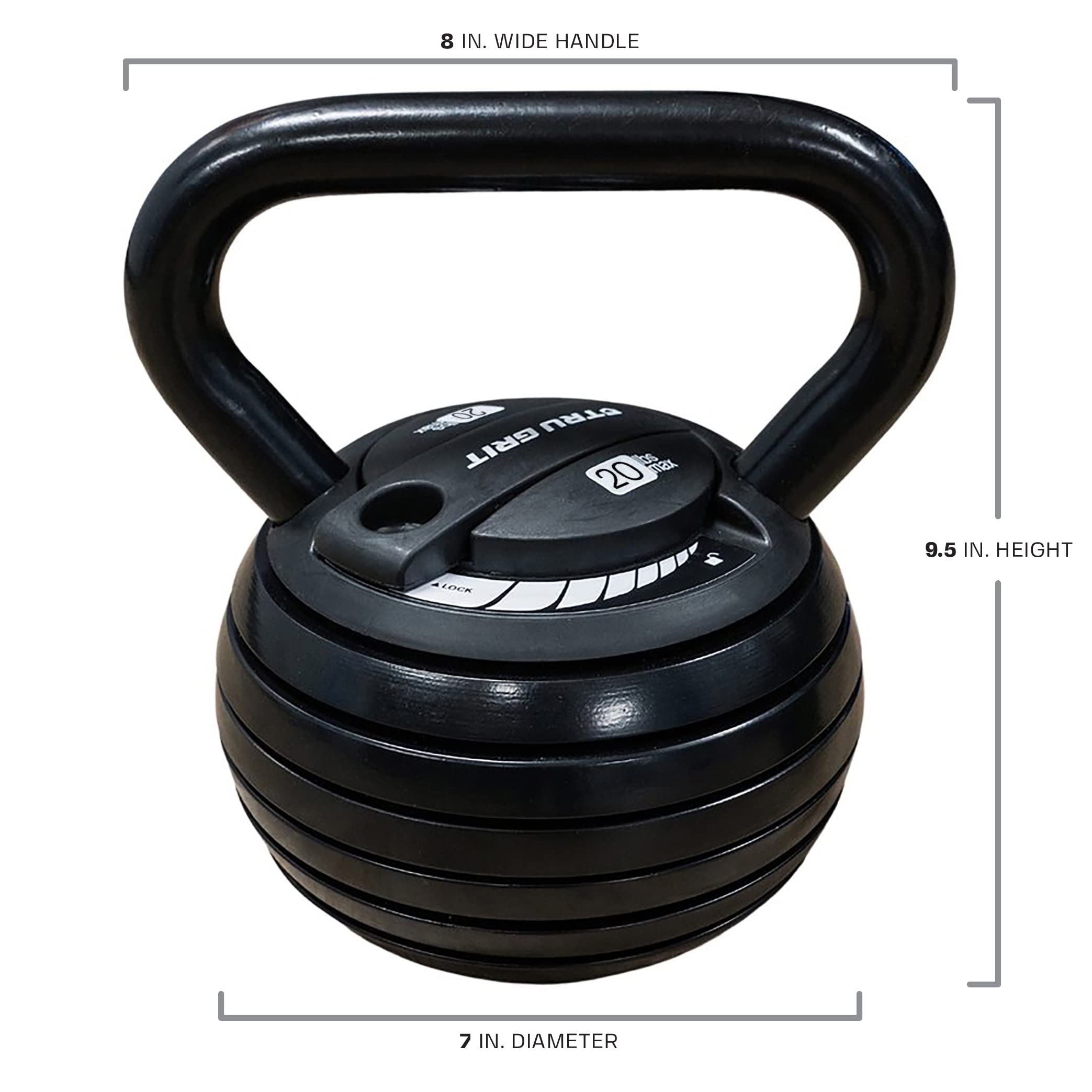 Tru Grit Fitness – Kettlebell regolabile – 9,1 kg – Attrezzatura per l'allenamento della forza a casa o in ufficio