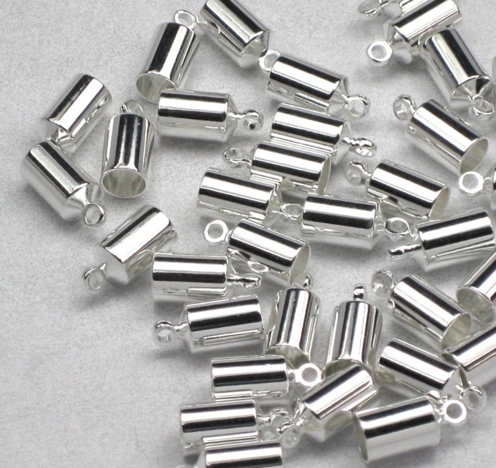 50pcs Silver Endcap Barrel Beads for 2.5mm (0.1 Inch) Cord Beading Wire Thread for Jewelry Craft Making CF216-4