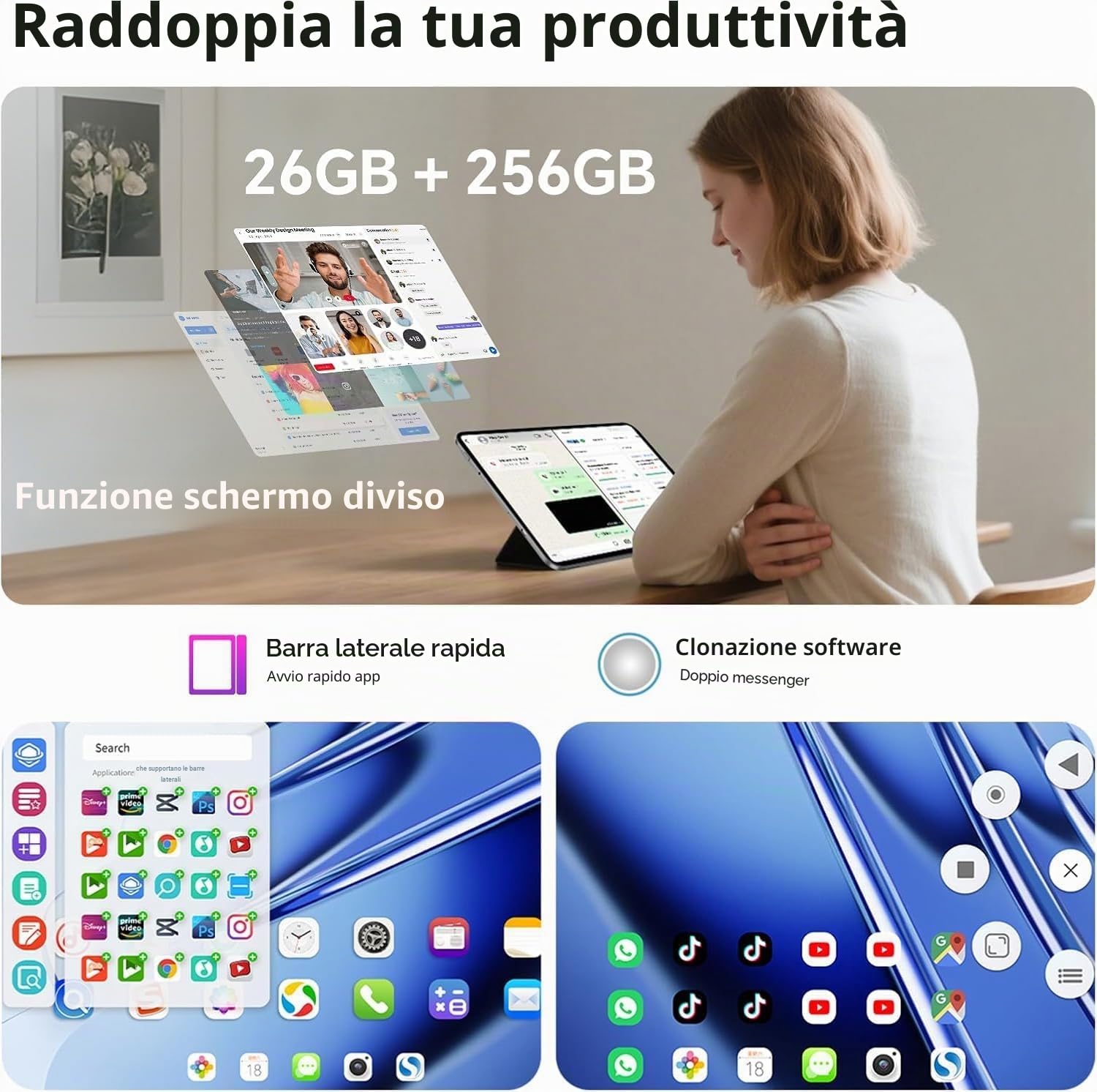 TECLAST T65 Tablet 13.4 Pollici 120Hz Display Tablet Android 16, Doppio SIM 4G LTE+5G WiFi, 2.2GHz Octa-Core, 26GB RAM+256GB ROM(TF 4TB) Widevine L1 1080P/13MP/BT5/GPS/OTG, con Tastiera+Custodia+Penna