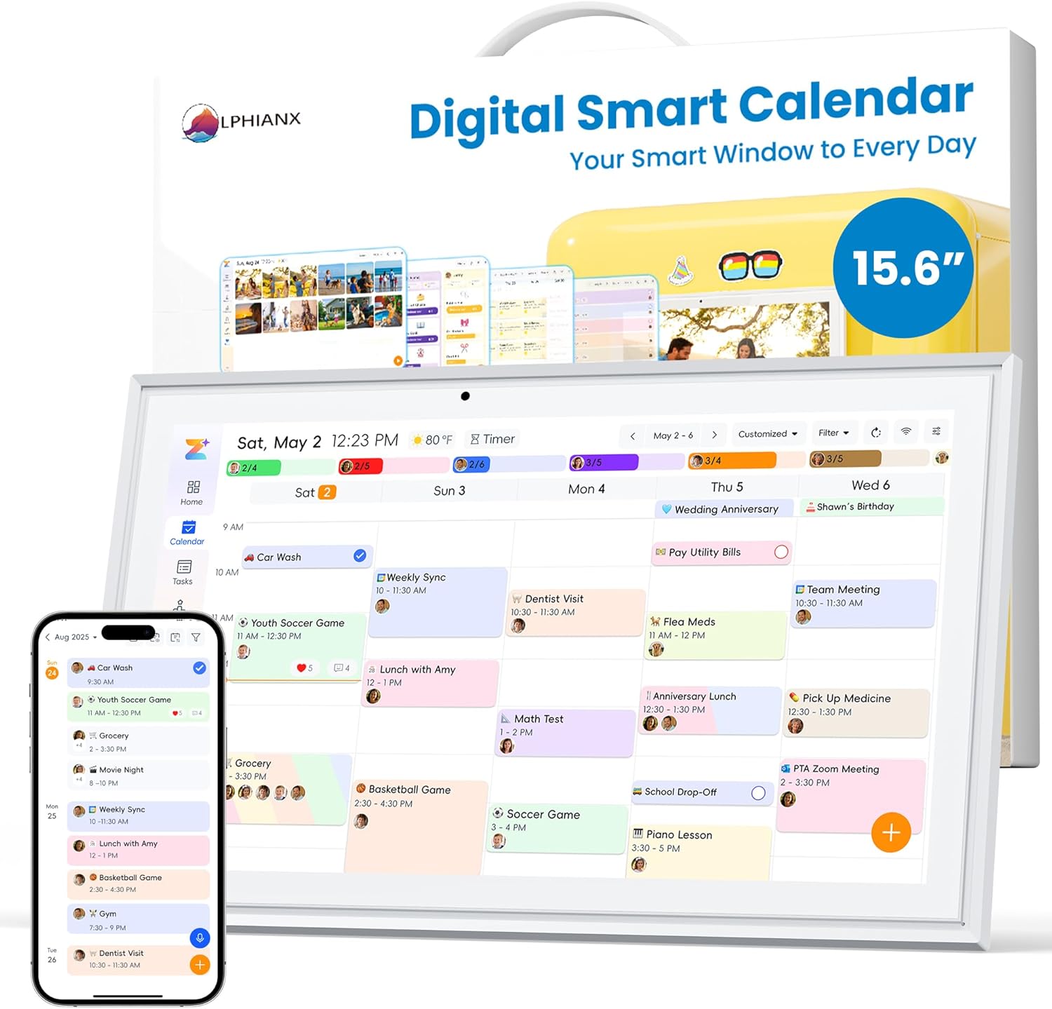 15.6" Smart Digital Calendar, Touchscreen Family Planner & Chore Chart, 32GB Electronic Calendar + Smart Family Planner, Wall and Desk Mountable, Gifts for Women Men, Gifts for Mom Dad