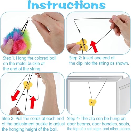 Miniatura 4 de Juguetes interactivos para gatos de interior, juguete de puerta colgante con altura ajustable, bola de campana colorida para ejercicio y