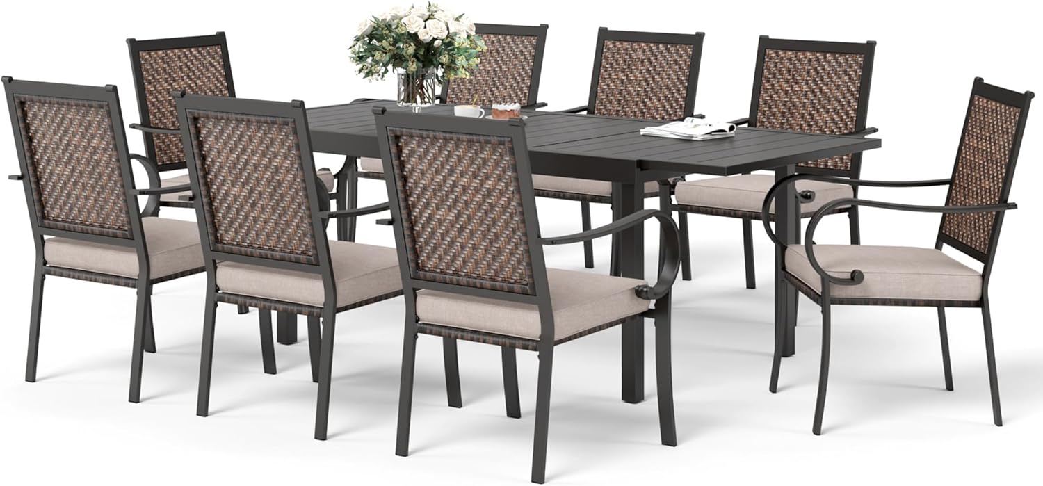 SUNSHINE VALLEY 9 Piece Wicker Patio Dining Sets, Outdoor