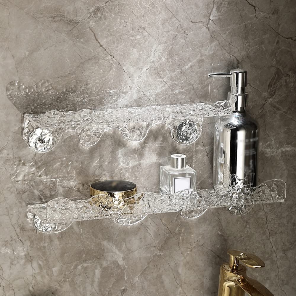 Estante Esquinero para Ducha, Estante De Baño Sin Perforaciones, Estante De Almacenamiento para Inodoro De Baño, Estante Acrílico Montado En La Pared, Estante O(40 Cm)