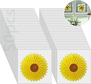 GeeRic 50 Pack Window Fly Traps, Flower Sticky Fly Strip Sticky Fruit Fly and Plant Gnat Bug Traps Dual-Sided Sticky Traps Waterproof Fly Catcher Lady Bug Traps for Indoor/Outdoor Use Transparent