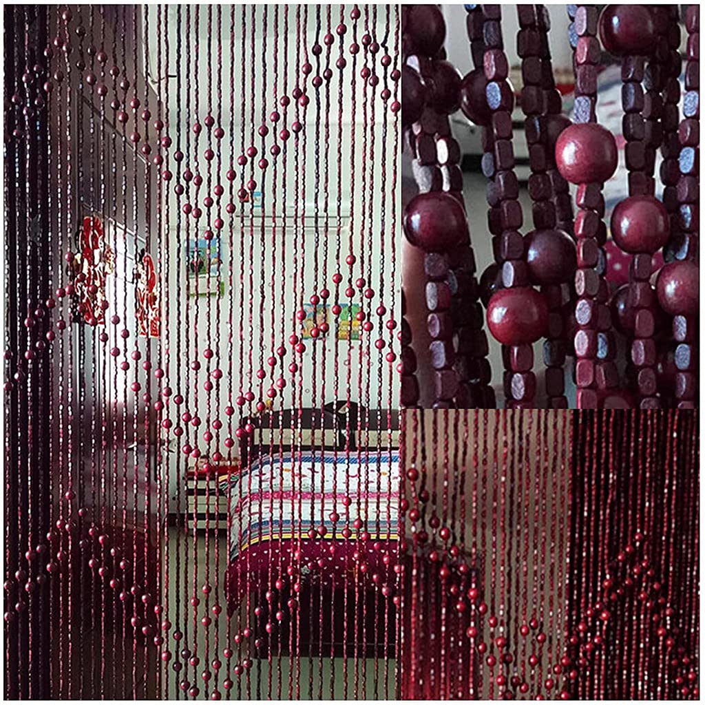 Rideau de perles en bois naturel rouge 52 brins de haute qualité artisanale