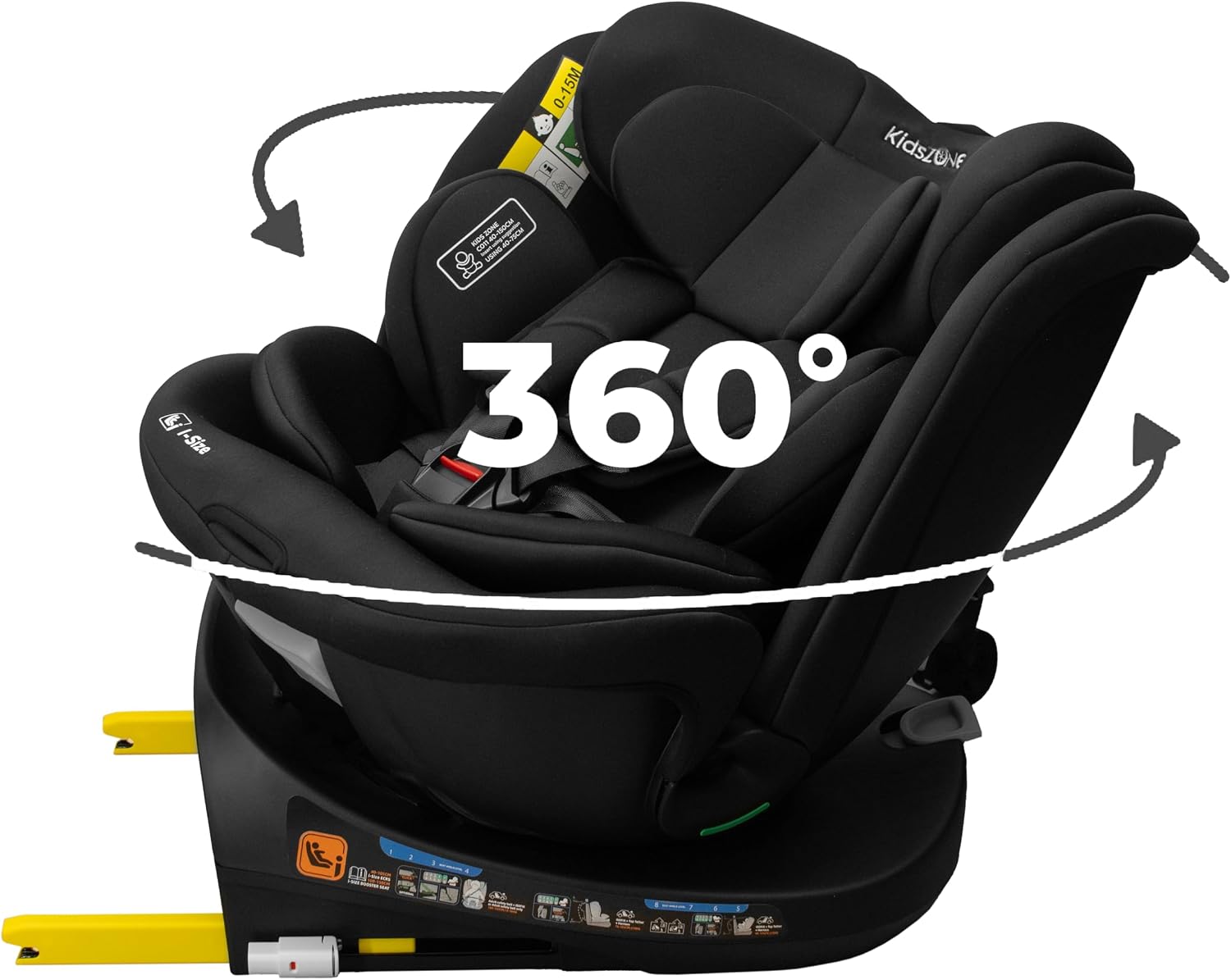 Fotelik samochodowy dla dzieci 0-36 kg – i-Size 40-150 cm, ISOFIX z bazą obrotową 360° – RWF/FWF, regulacja zagłówka i nachylenia – Memory Foam, dla dzieci od 0 do 12 lat