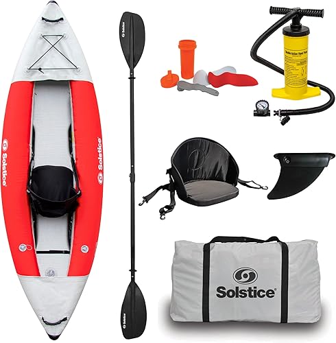 SOLSTICE Inflatable Kayak Boat Series for Adults &amp; Kids 1 to 2 Person Tandem Raft Options  for Lake Ocean River Rafting &amp; Fishing  Incl. Seat,