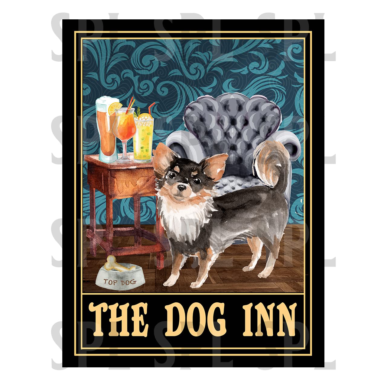The dog Inn cute Long Haired Chihuahua retro metal tin sign METAL TIN WALL PLAQUE SIGN NOVELTY GIFT 47DI (10" x 8" (267mm x 200mm), Tape)