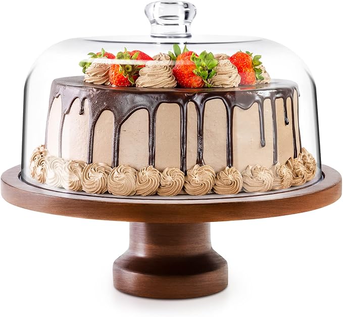 Jkwokback Cake Stand with Dome and Acrylic Lid, Cake Plate and Plastic Cake Cover with Detachable Base，Cake Display Server Tray for Birthday Kitchen Party Baking Gifts