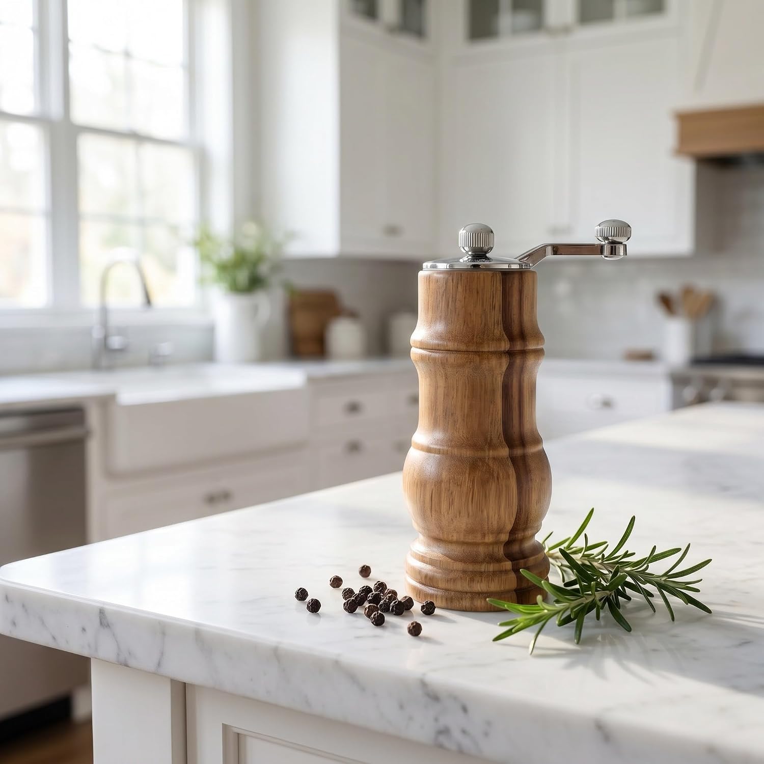 Operitacx Wood Salt and Pepper Grinder Mills, Manual Wooden Spice Mill with Adjustable Coarseness, Salt Grinder for Kitchen Table Seasoning and BBQ