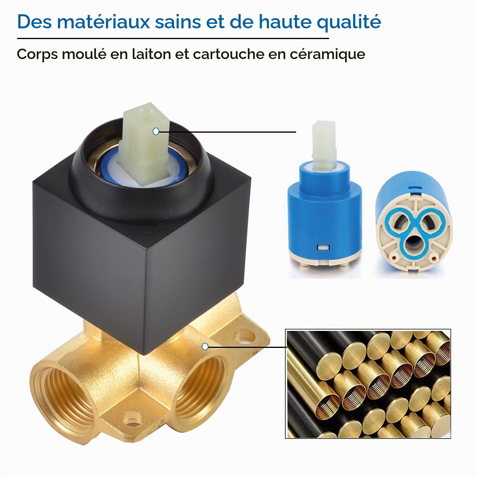 PHASAT Robinet Mitigeur Mural Salle de Bain Robinet Cascade Noir pour Lavabo Baignoire avec 20 cm Bec Extra Large BB02E