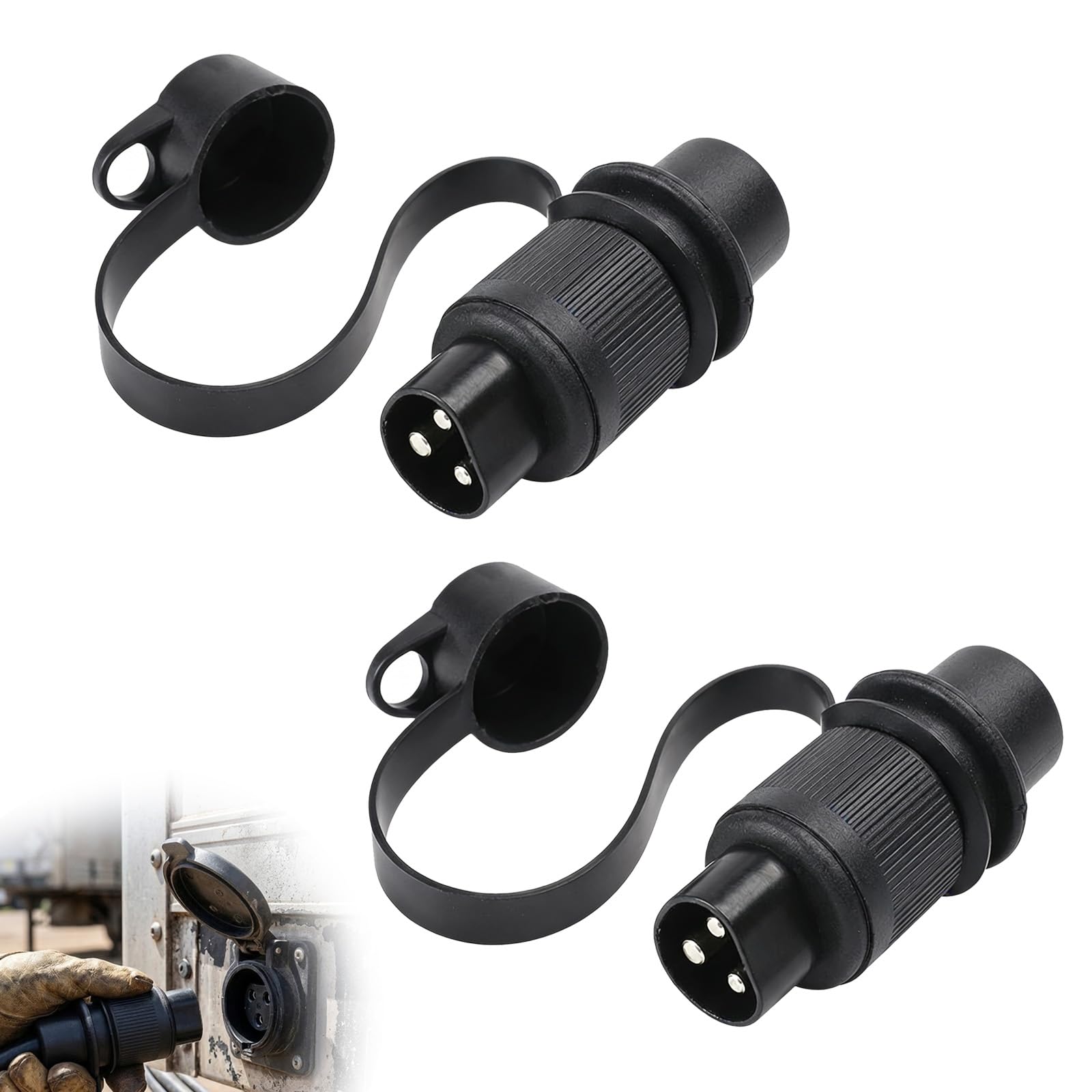 Enchufe de remolque (3 pines, 12 V, conector de enganche de 3 pinos, macho, para coche, conector de remolque de 3 polos, resistente al agua, para coches agrícolas, camiones, caravanas