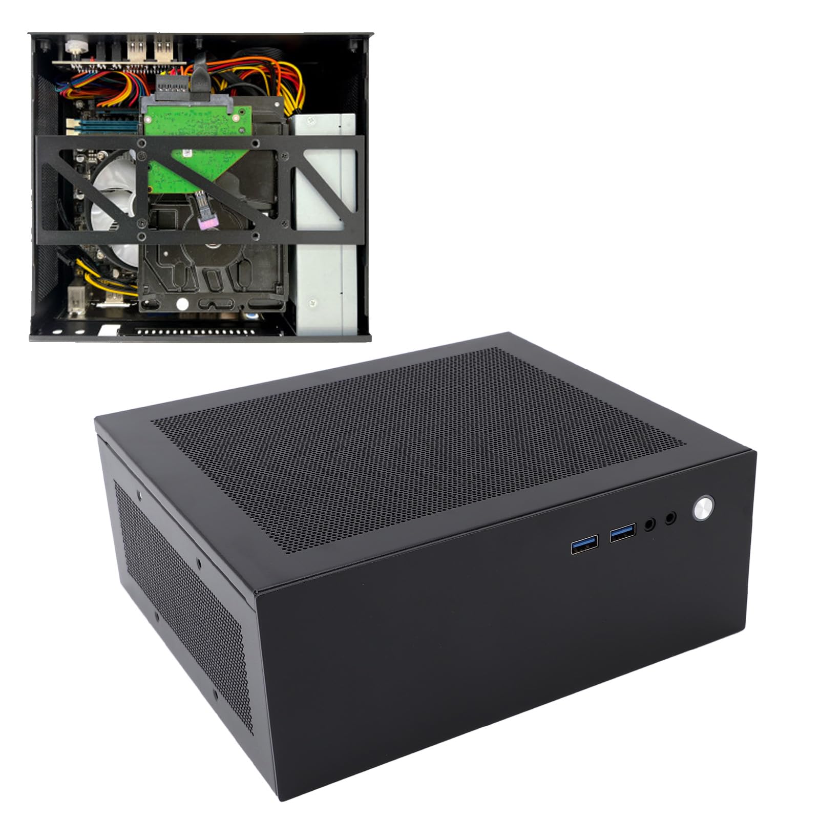 Mini case per computer ITX, mini case in lega di alluminio HTPC con interfaccia 2 * USB3.0 per scheda madre ITX (170 * 170MM)(Nero