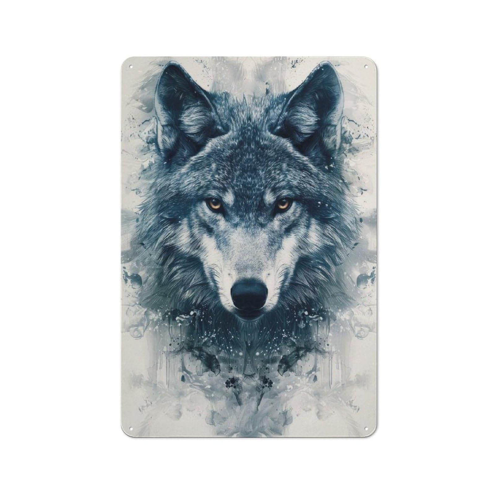 Junmoney Style-11 Farmhouse Rustic Metal Sign 30X20cm Featuring Watercolor Wolf Portrait, Farmhouse Wall Decor For Dining Room, Cafe, Entryway Or Family Room