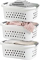 IRIS USA 50L Hip Hugger Laundry Basket 3-Pack - Comfort Carry Handles, Ventilation Holes, Stackable White Hampers for Dorm, Closet, Laundry Room