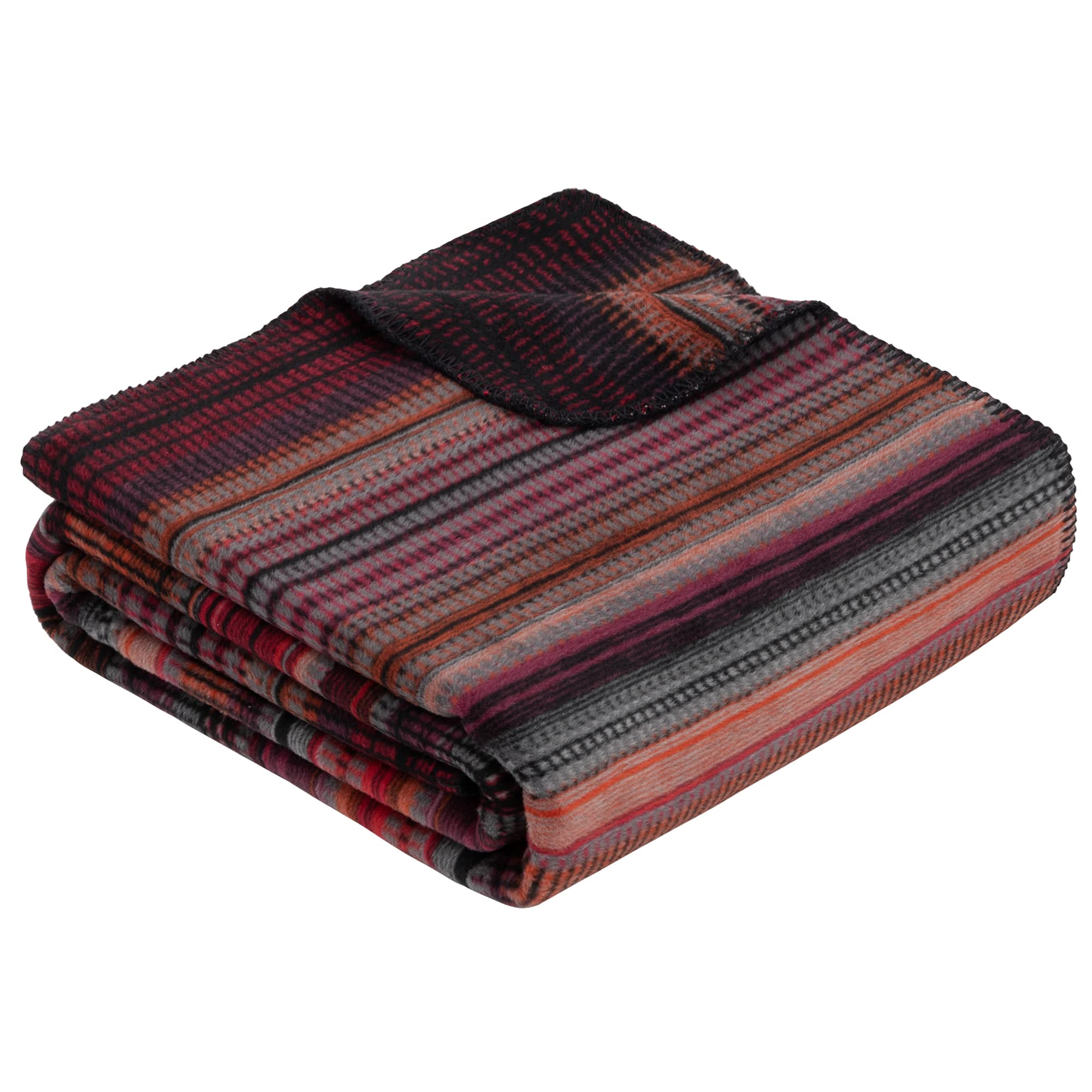 Ibena Guntur Decke 150x200 cm, Baumwollmix weich, warm & waschbar, Kuscheldecke Streifen Mustermix rot pink