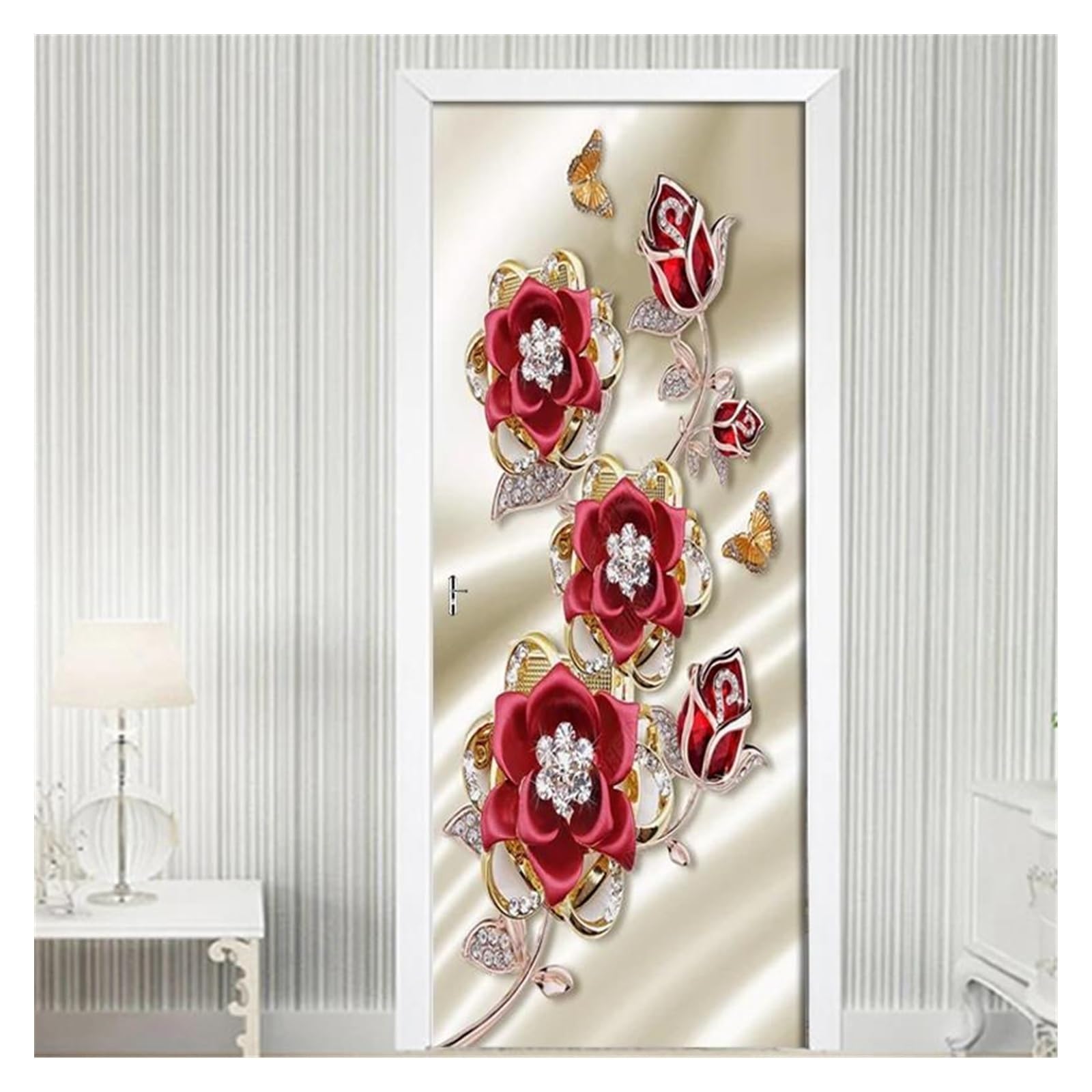 Sticker de porte fleur rouge 3d papier peint autocollant 95x215cm