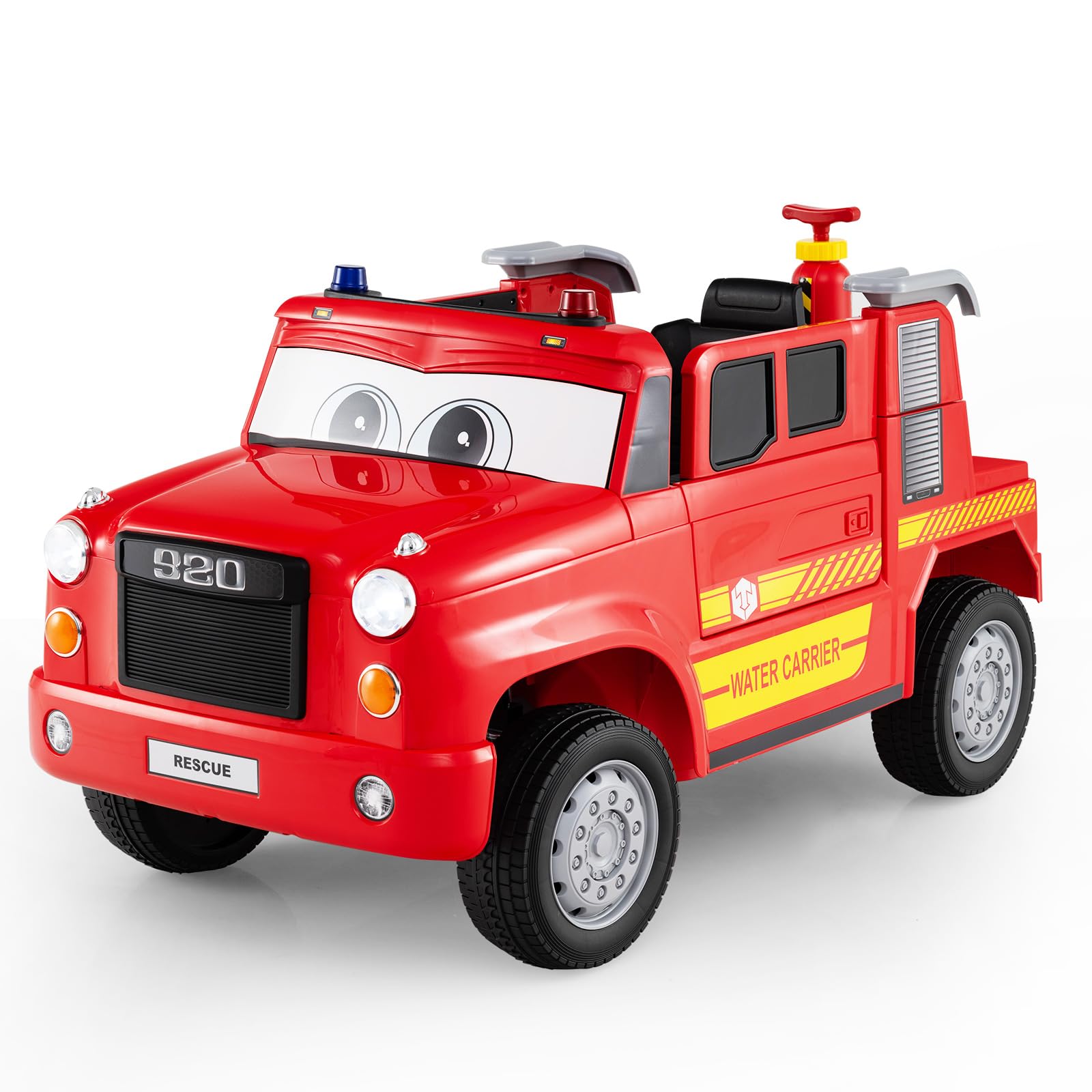 GYMAX Kids Ride on Fire Engine, 12V Children Electric Car with Remote Control, Water Sprayer, Music, Alarm and Lights, Battery Powered Toy Car for 3 Years Old+