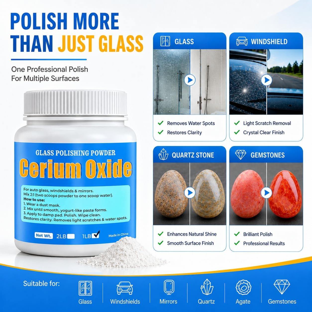Cerium Oxide Glass Polish - Scratch & Spot Repair -8