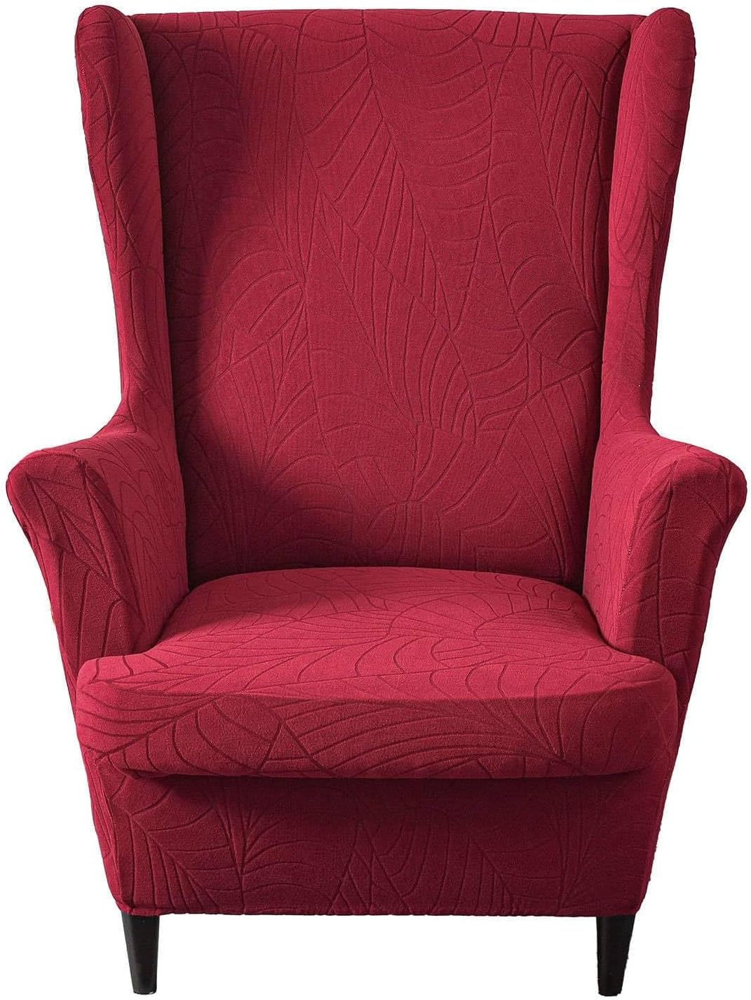 Spandex Wingback Chair Cover, Non Slip Wing Chair Slipcover Stretch 2 Pack Wing Chair Cover Removable Armchair Covers Spandex-Green-2 Piece
