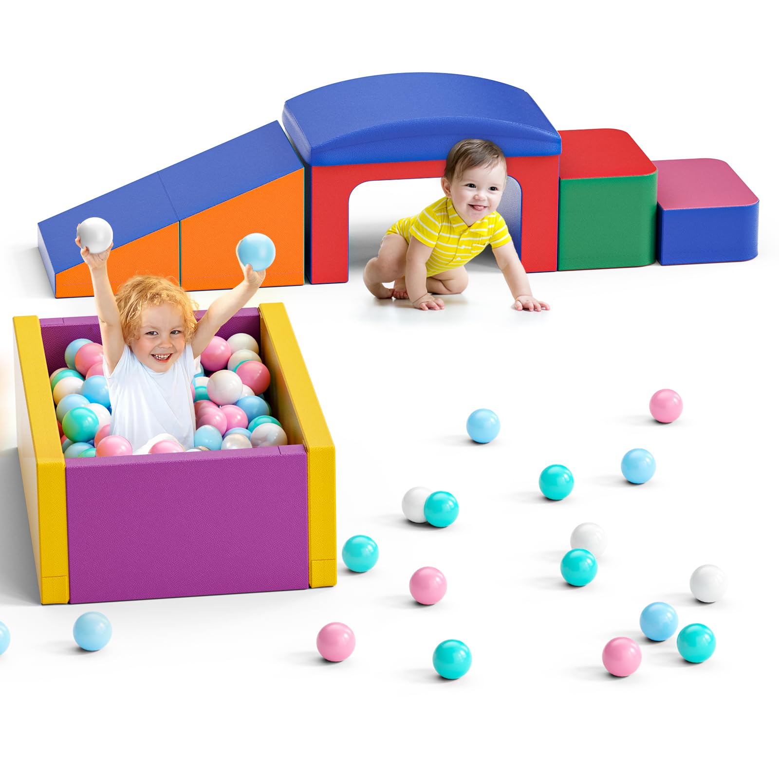 Lischwert Schaumstoff Bausteine Kinder Softbausteine Klettern Riesenbausteine Motorik Großbausteine Kinder Montessori Spielzeug, Waschbare Hülle für Indoor-Spaß, Baby Soft Playset (JM-Bällebad-Farbe)