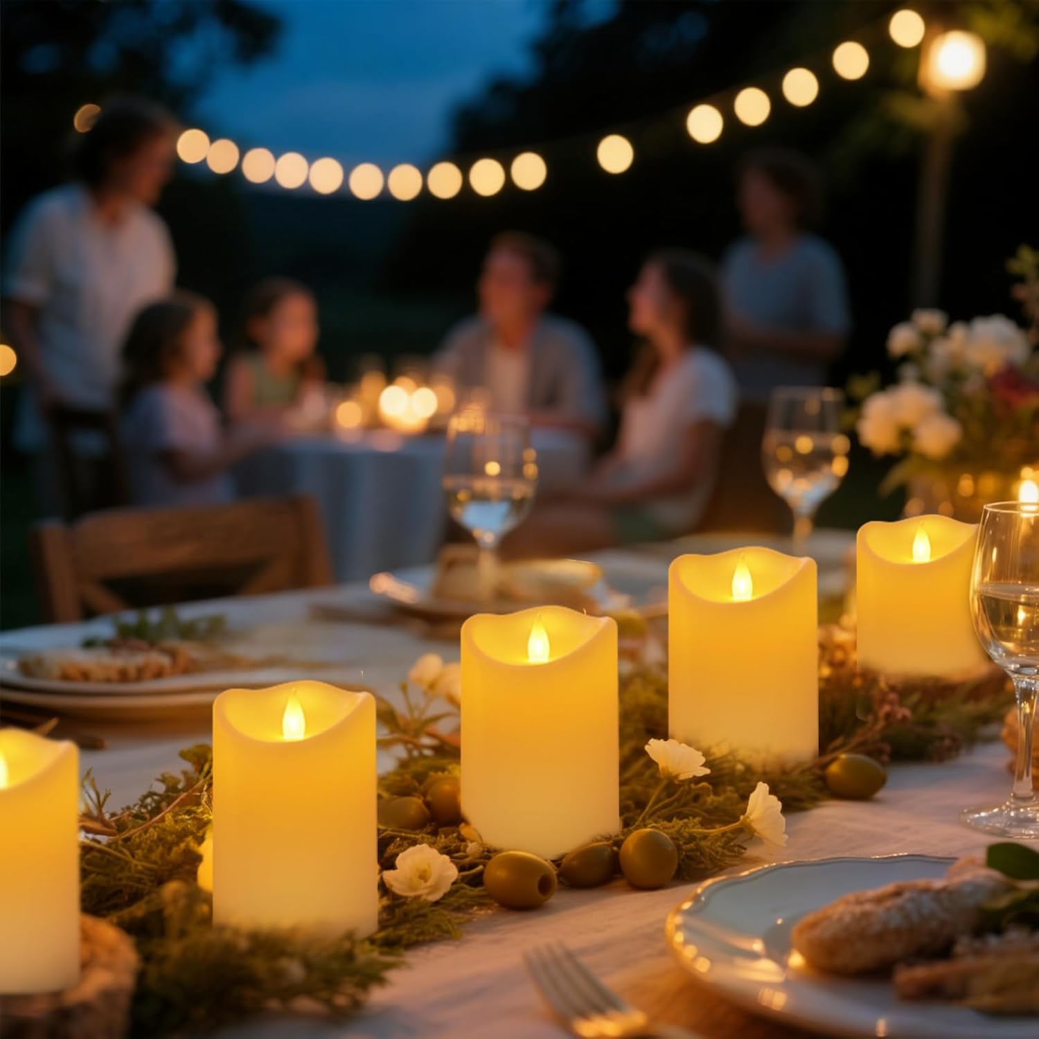 Outdoor Indoor Flameless Candles, Patented 3D Dual-LED, Set of 3 Slanted Top Resin Pillars with Remote, Table Centerpiece Trio for Living Room Shelf, Non-Melting Battery Operated Candles (Ivory) - Image 2