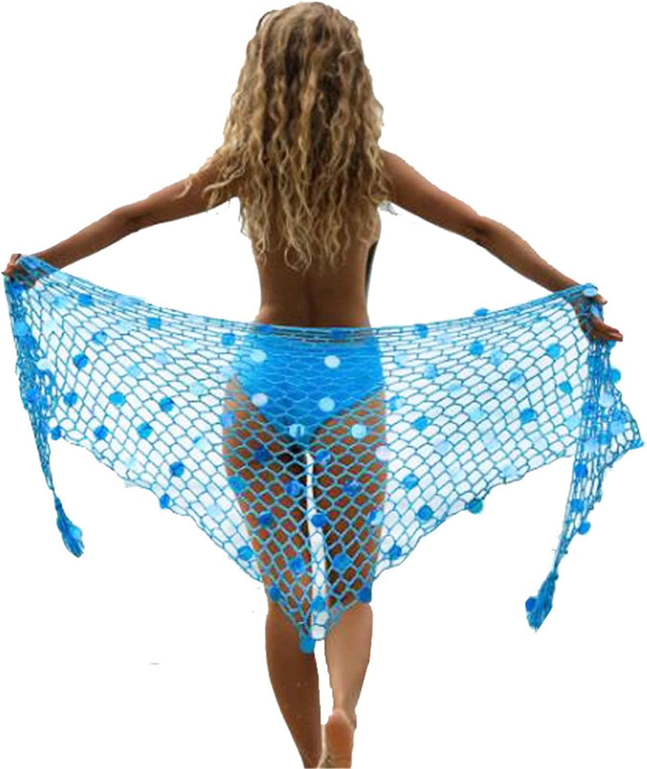 Swimwear Cover Up,Sexy Fashion Beach Hand Crochet Shawl Capelet Cover Up Sunscreen Net Triangle Fishnet Skirt (LDZ25) - Image 2