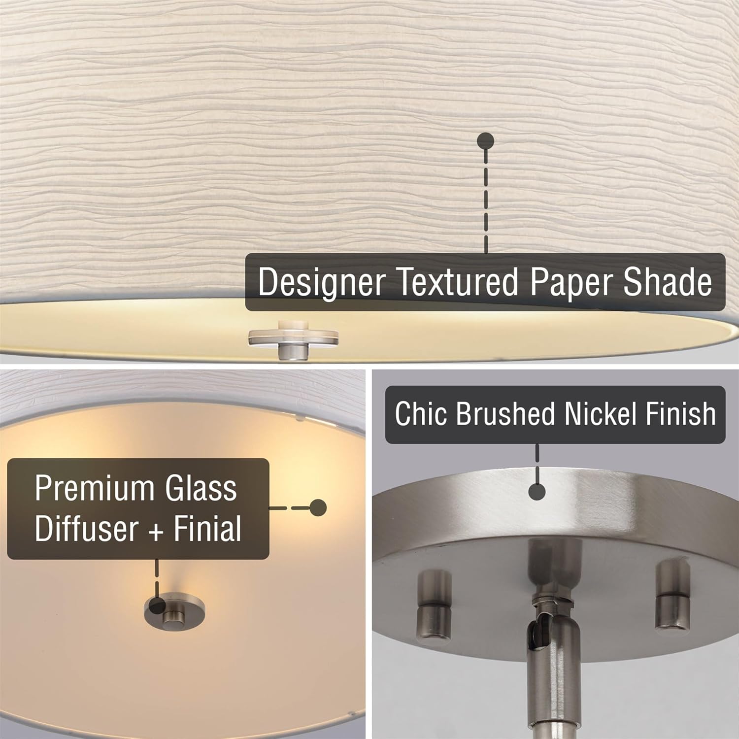 Kira Home Pearl 18" Modern 3-Light Large Drum Pendant Chandelier, White Textured Shade + Glass Diffuser, Adjustable Height, LED Compatible, Brushed Nickel Finish