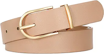 SANSTHS Women Faux Leather Chic Belts for Jeans Pants Fashion Ladies Belt Solid Color with Gold Curved Pin Buckle