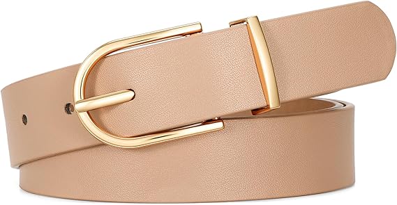SANSTHS Women Faux Leather Chic Belts for Jeans Pants Fashion Ladies Belt Solid Color with Gold Curved Pin Buckle