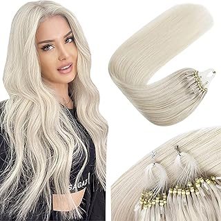 Sunny Micro Hair Extensions Balayage Medium Brown Ombre Platinum Blonde Micro Bead Hair Extensions Balayage Brown Micro Link Hair Extensions Balayage Brown Natural-looking 50G 14Inch