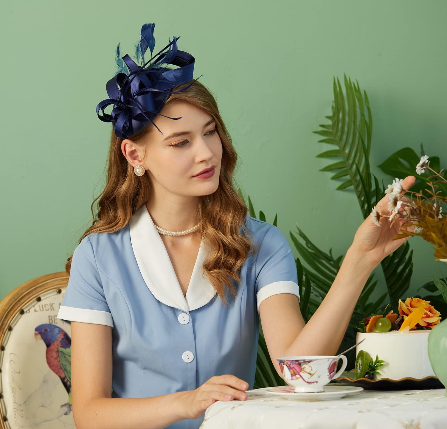 Cizoe Kentucky Derby Fascinators for Women High Tea Party Hat Wedding Cocktail Flower Headware with Mesh and Feathers - Image 3