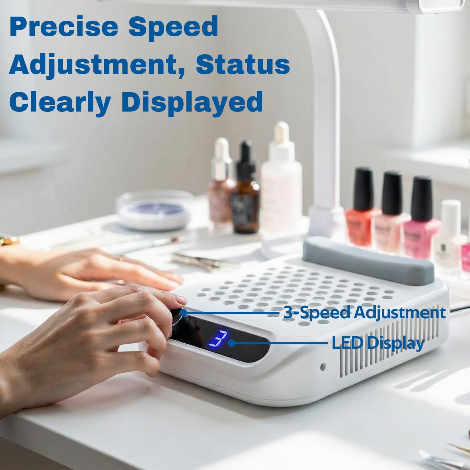 TARSHYRY Professional Nail Dust Collector with LED Display, Powerful Suction Dust Collector Nail Tech,Adjustable Speed,Reusable Filter,Nail Vacuum for Nail Polishing Manicure Pedicure Salon Home