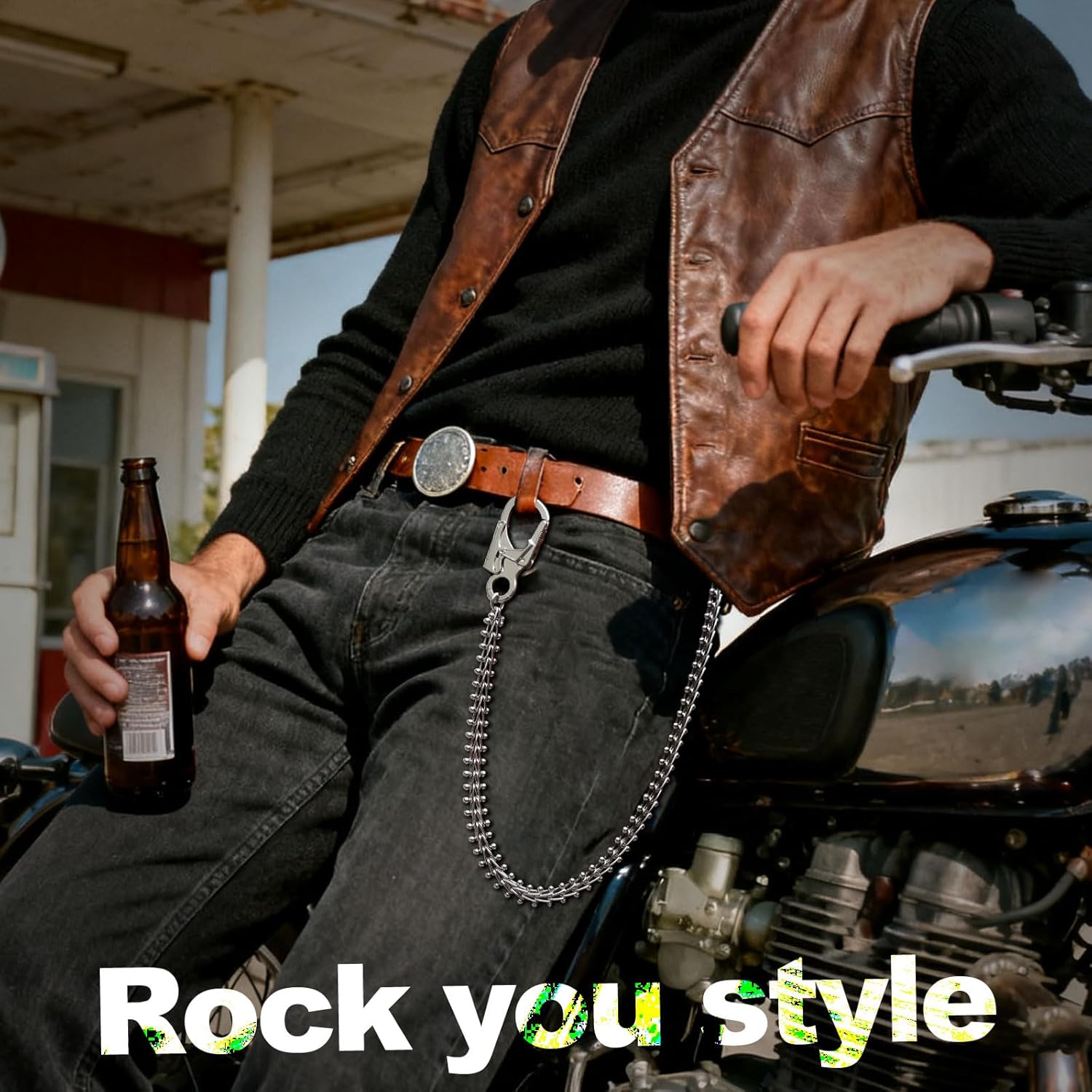 Ahiller Punk Chains for Pants Wallet Car Keys Pocket Jeans Belt with Double Locking Key Carabiner Clip,Goth Accessories - Image 6