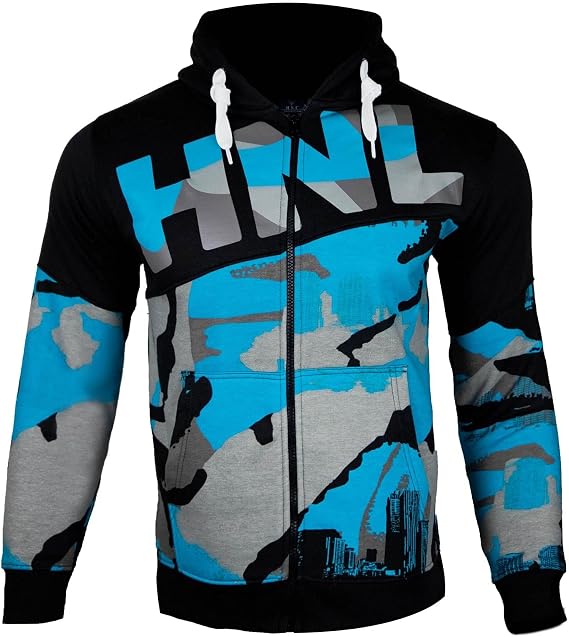 A2Z Men's Athletic Tracksuit Fashion Full HNL Print Contrast Panelled Fleece Zipped Hooded Top Jogging Gym Bottoms
