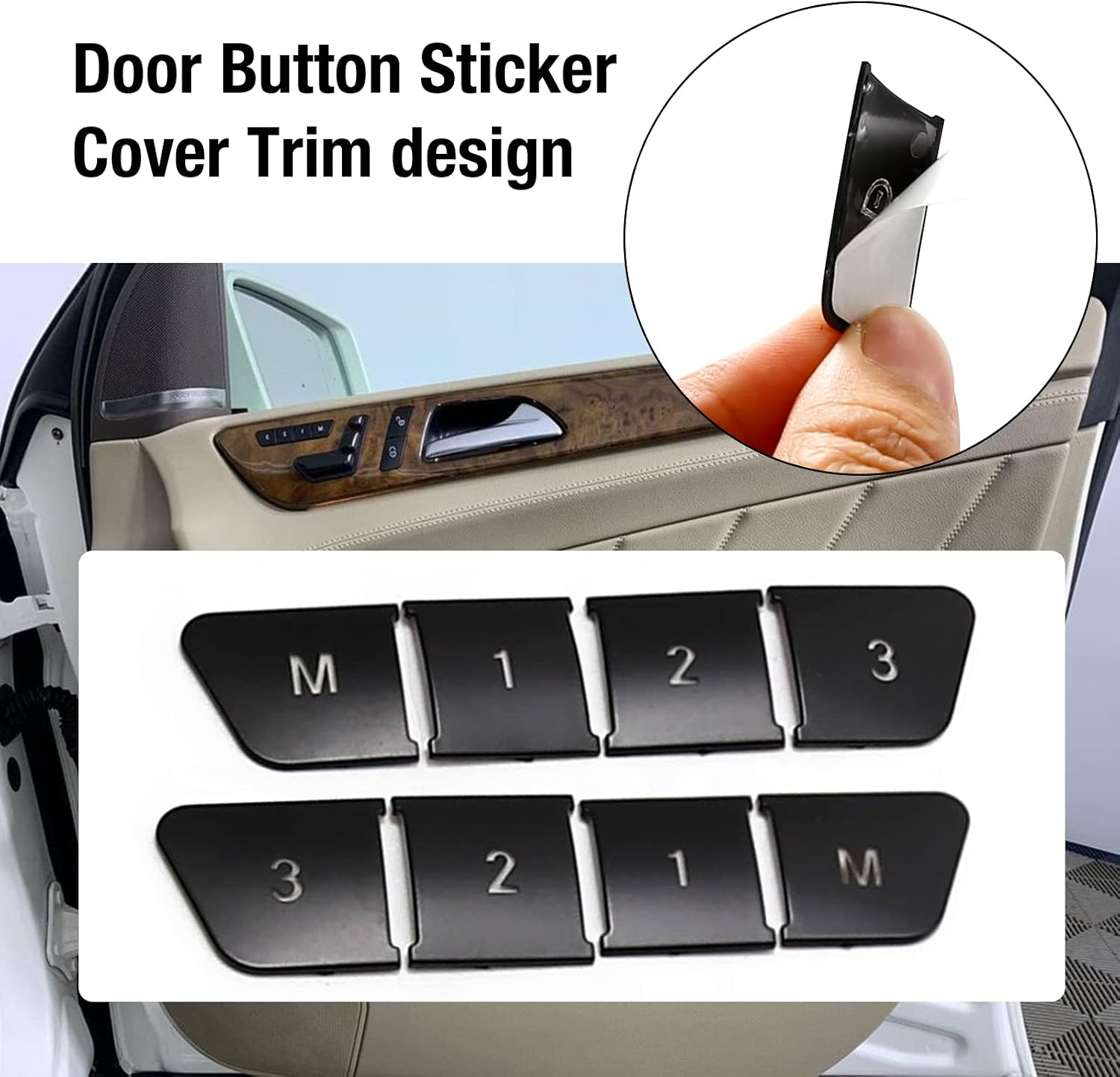12pcs Car Seat Memory Door Lock Unlock Button Sticker, Adjust Switch Button Trim Cover, Replacement for Benz C Class E Class CLA GLA CLE (Black)
