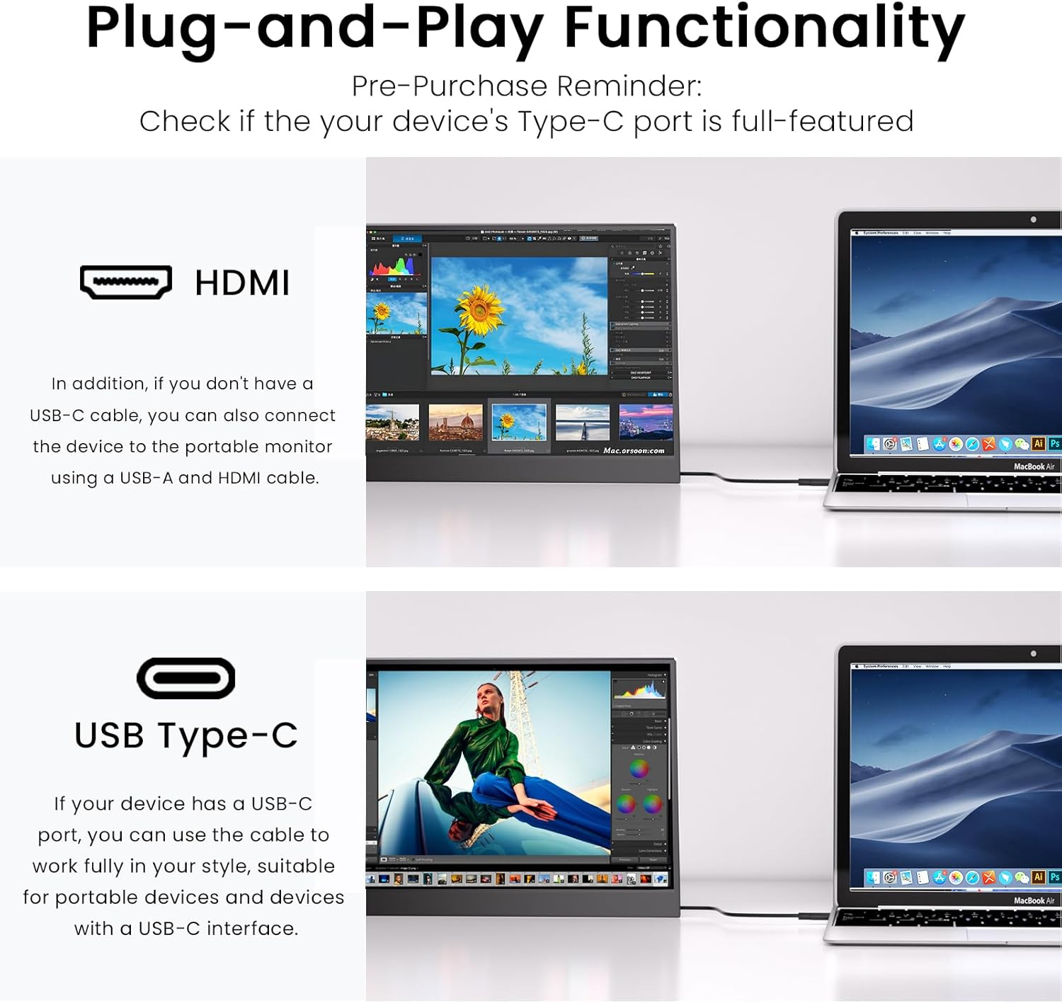 Portable Monitor for 1200P, 14" HDMI USB-C IPS External Screen, Built-in Dual Speakers Gaming for Laptop PC Display with Stand, Plug & Play,Lightweight Small Monitor for On-The-Go Use,Black