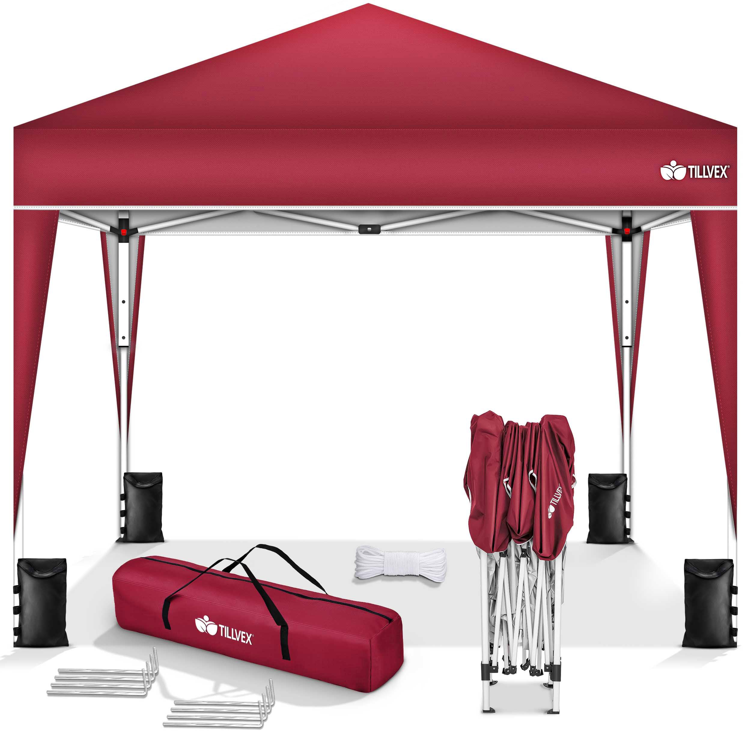 tillvex Pavillon 3x3m wasserdicht + 4er Set Sandsäcke | Pop-Up Faltpavillon stabil & höhenverstellbar | Gartenzelt UV Schutz 50+ | Partyzelt mit Tasche für Garten (Rot)