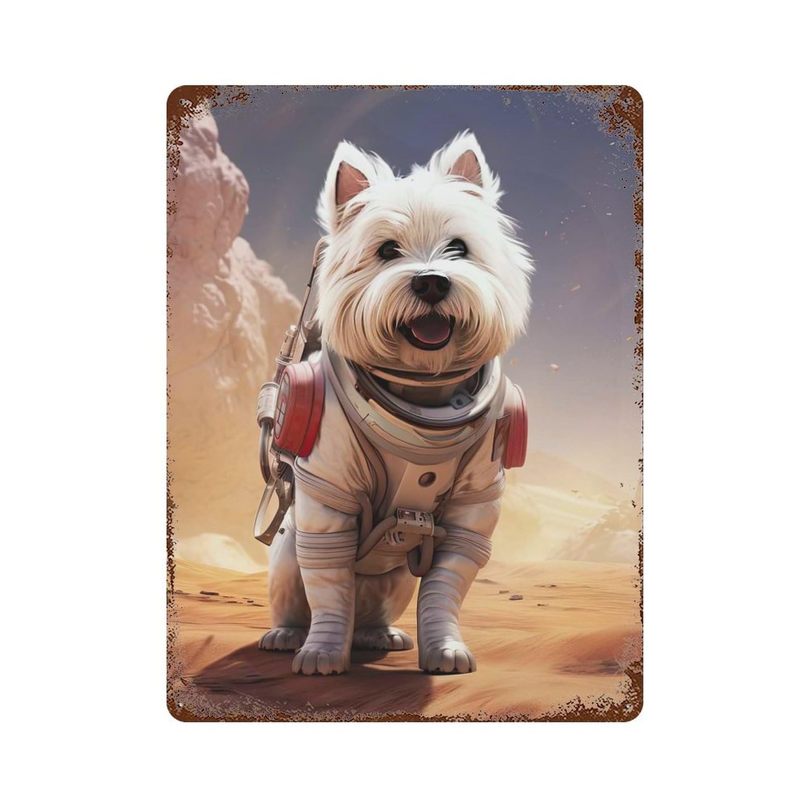 Westie Mars Weathered Tin Sign 15.7"x11.8", Shabby Chic Decor for Garage, Pub Or Kitchen