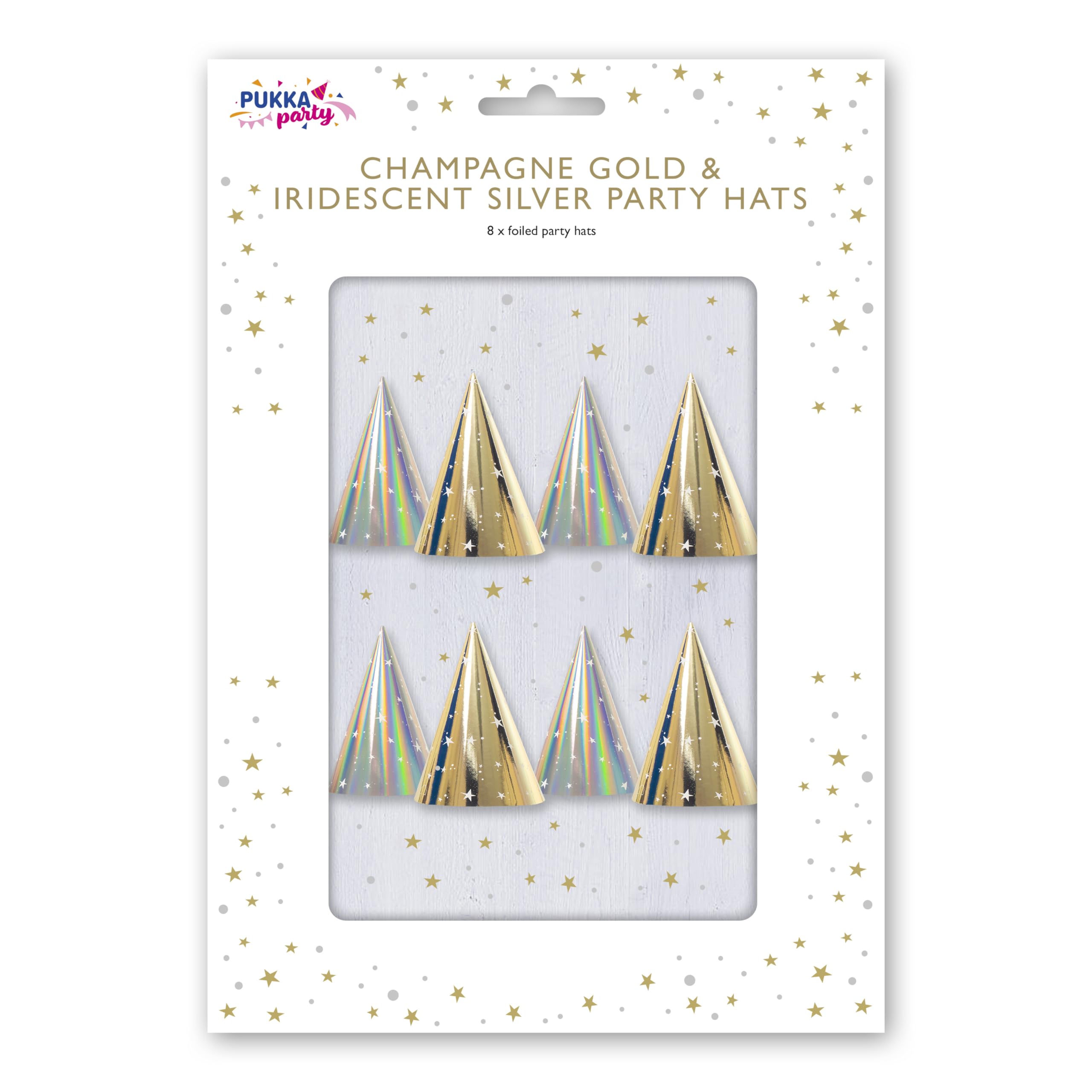 PUKKA party Foil Party Hats for Birthdays Christmas, New Years, and Special Occasions