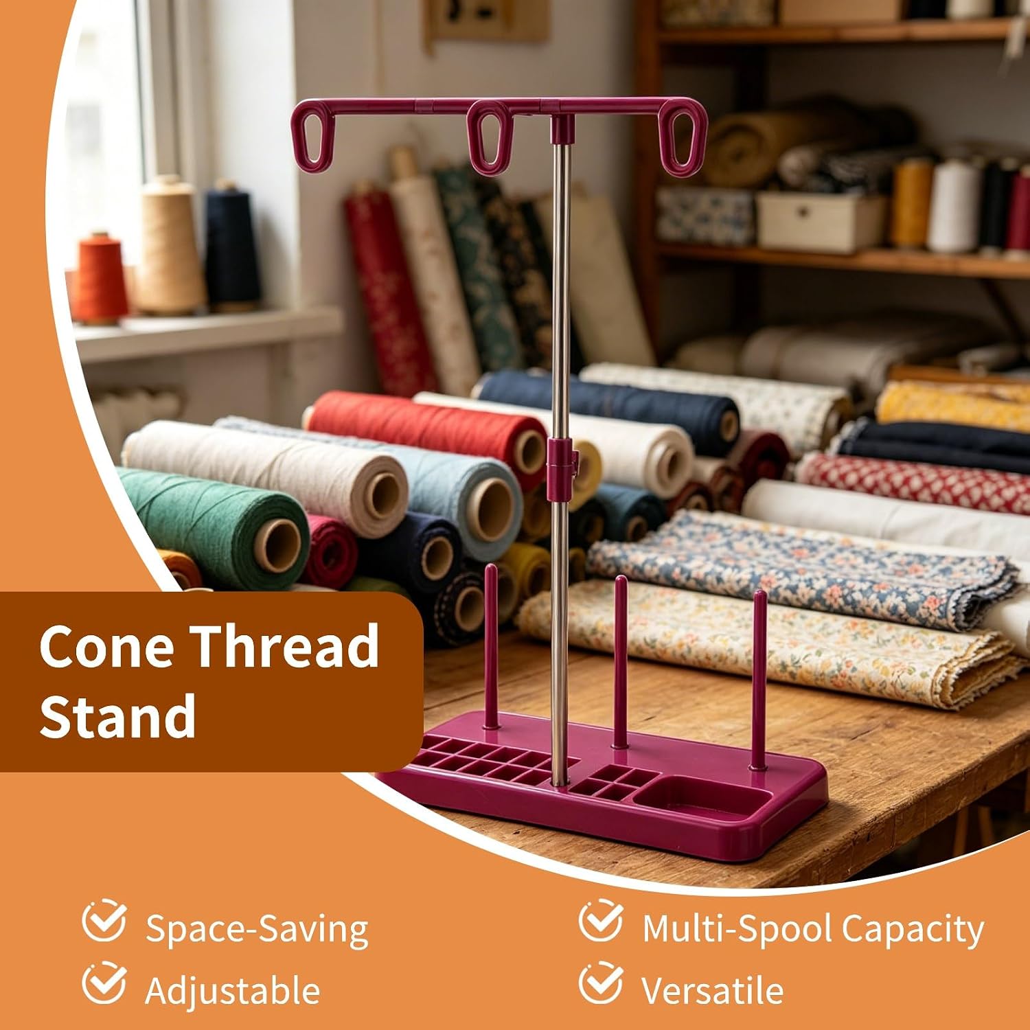 Thread Stand, Adjustable Cone Thread Stand 3 Spools Holder Detachable Spool Holder for Embroidery Sewing Machines