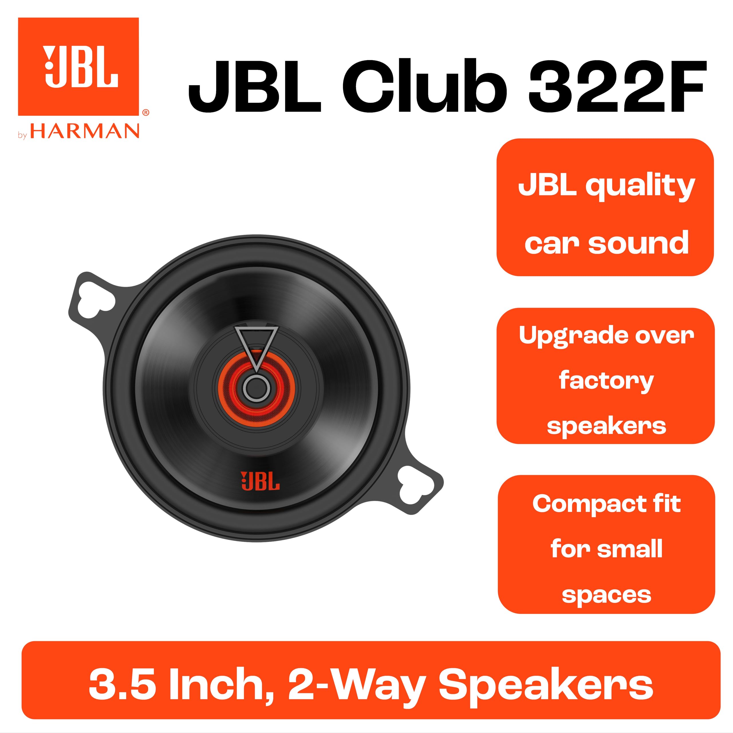 JBL Club 322F Ensemble enceinte voiture à 2 voies de Harman Kardon - 75 Watt Pro Sound Haut Parleur Voiture 87mm | 9cm