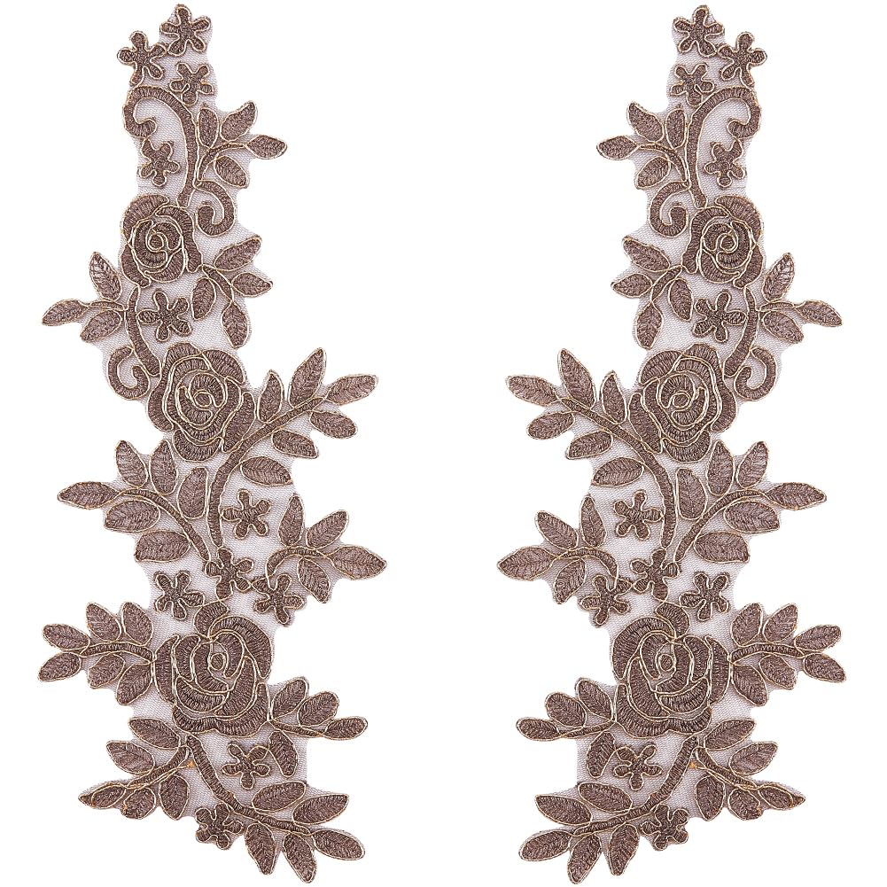 GORGECRAFT 4Pcs Embroidered Lace Patches Flower Appliques Decorative Floral Leaves Sew on Patch DIY Collar Sewing Fabric Applique for Wedding Dress Bridal Headdress Costume Hat Bag Jeans Camel Color