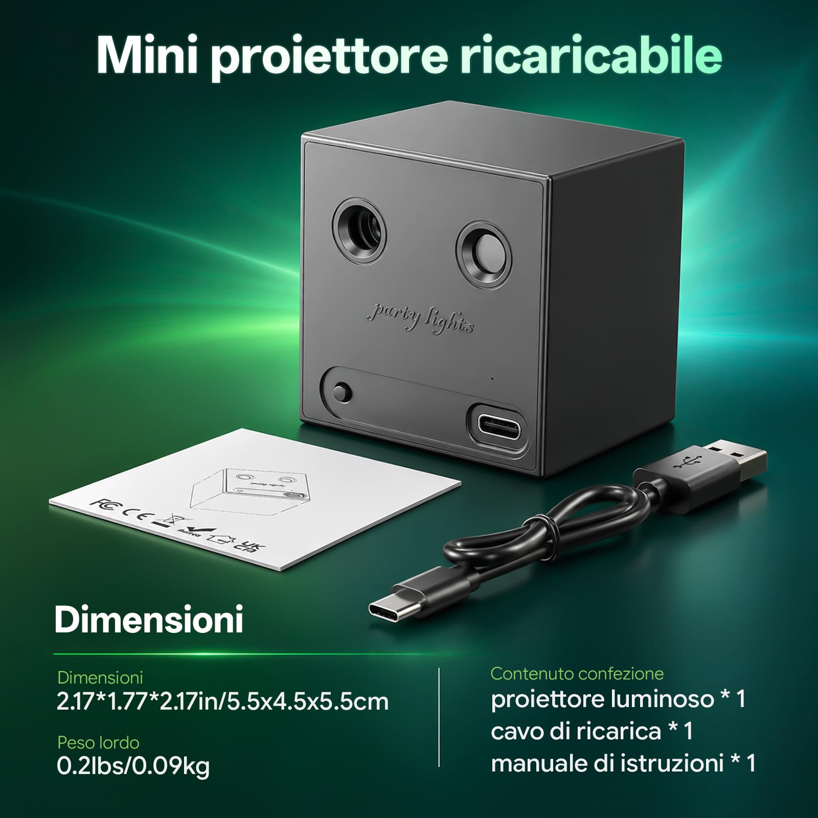 4PCS Mini Luci Discoteca Batteria, R/G Luce di Scena Controllate dalla Musica con 64 Effetti Luminosi Dinamici, Ricarica Type-C, Luci Festa per DJ Bar Club Halloween Matrimoni Natale